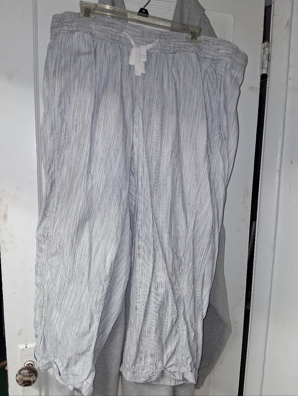 Lane Bryant Black Pinstripe Drawstring Crop Pants